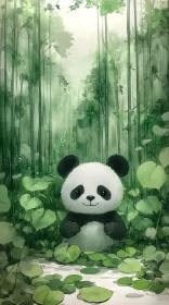 Panda Among Bamboo Stalks