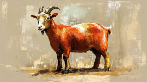 Illustrated Goat in Warm Tones