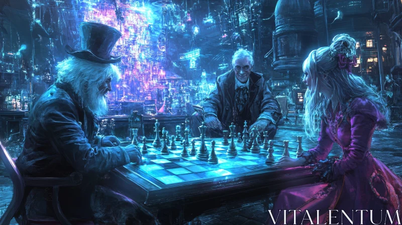 Neon Chess Duel in the City AI Image