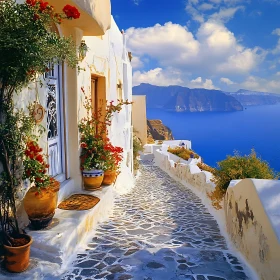 Charming Street in Santorini with Sea View