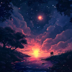 Tranquil Sunset River with Figures