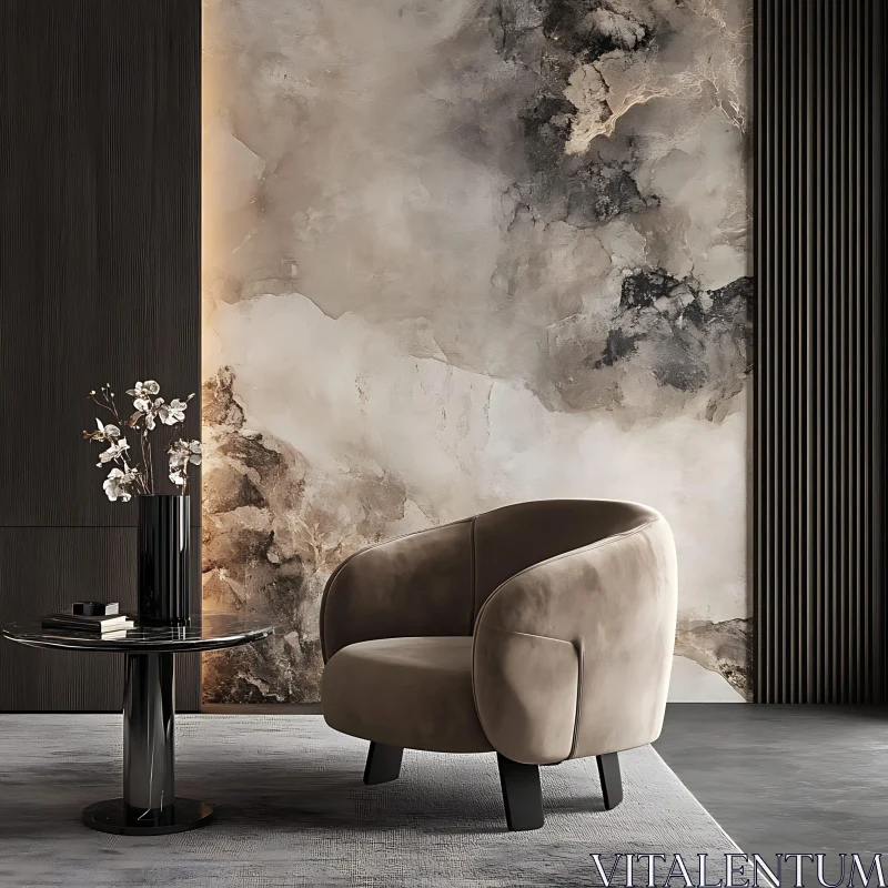 Contemporary Armchair and Artistic Wall Decor in Modern Living Space AI Image