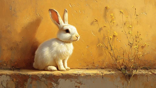 Calm Bunny with Flowers on Wall