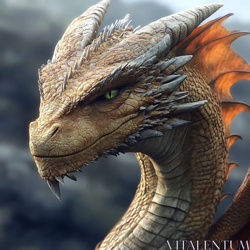 Dragon Head with Scales and Horns AI Image