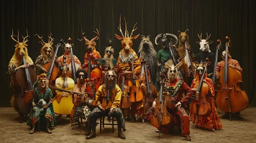 Whimsical Animal Musicians in a Surreal Concert Setup