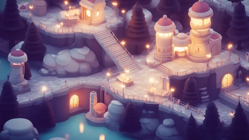 Isometric Winter Wonderland at Night