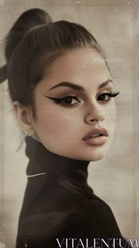 AI ART Selena Gomez in Elegant Black Turtleneck Portrait