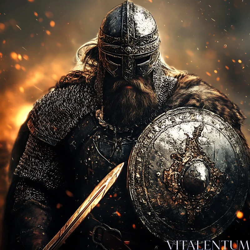 Armored Viking Warrior with Sword and Shield AI Image