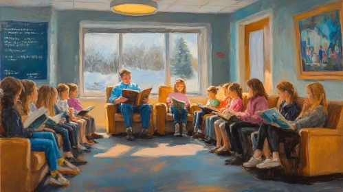 Reading Circle Oil Painting