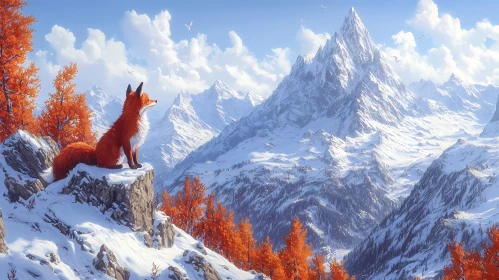 Majestic Fox in Winter Mountains