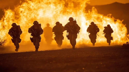 Military Operation Amidst Fiery Explosion