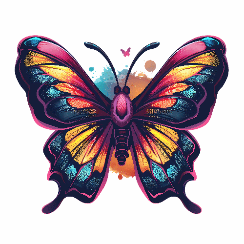 Colorful Butterfly Digital Illustration on Transparent Background POD Design