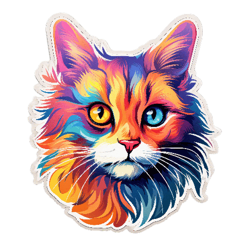 POD Design Colorful Cartoon Cat with Transparent Background for POD