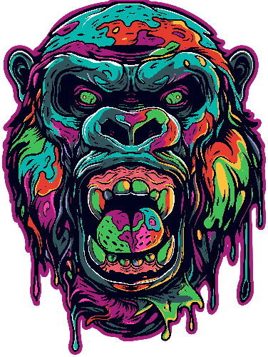 Colorful Gorilla Face T-Shirt Design with Paint Drip