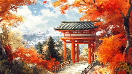 Scenic Japanese Temple in Autumn