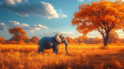 Majestic Elephant in Autumn Setting