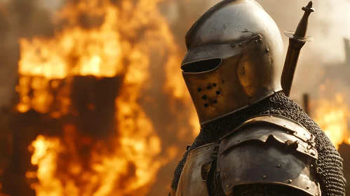 Medieval Knight Facing Burning Inferno