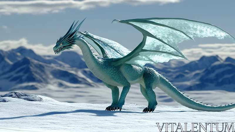 AI ART Frozen Dragon in Snowy Mountains