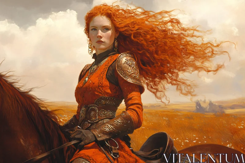 AI ART Red-Haired Rider in Historical Garb