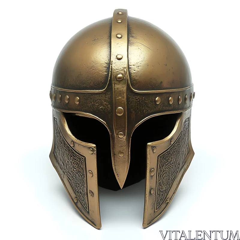 Aged Bronze Helmet: Medieval Warrior Protection AI Image