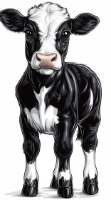 Realistic Calf Art in Black and White