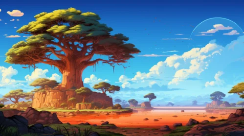 Enchanting Concept Art of a Solitary Tree with Colorful Skies