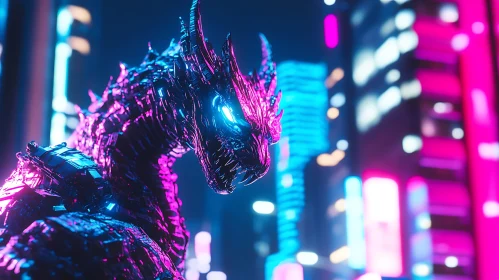 Neon Dragon in Futuristic City