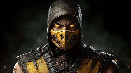 Intense Warrior Portrait with Masked Face