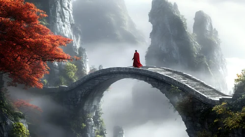 Red Cloak on Ancient Bridge