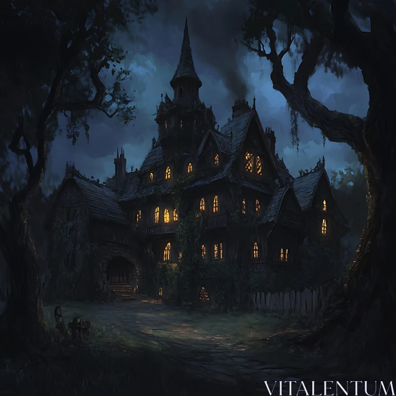 Haunted House Surrounded by Trees AI Image