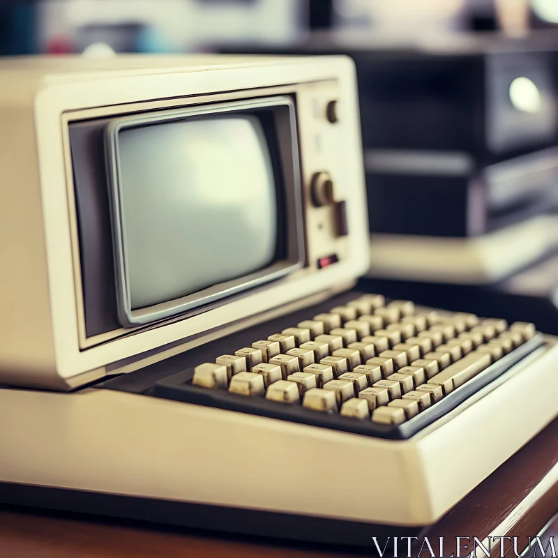 Retro Computer on Wood Desk AI Image