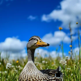 Mallard Duck Amidst Wildflowers