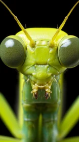Intricate Green Mantis Portrait Against Black Background