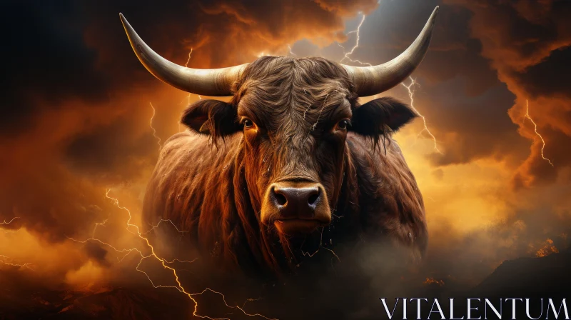 Stoic Bull Amidst Storm - Apocalyptic Wildlife Art AI Image