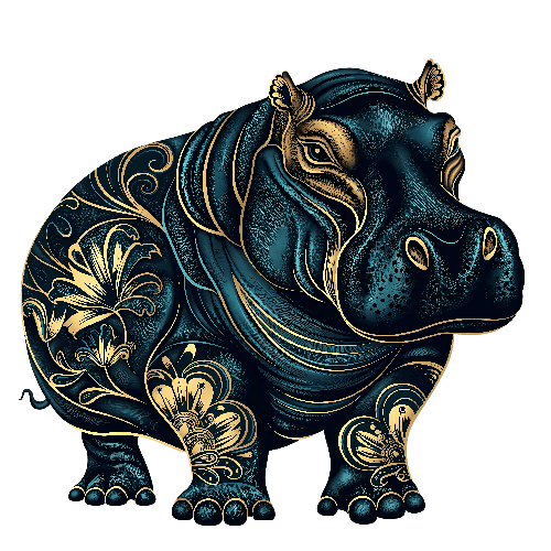 Stylized Teal and Gold Hippopotamus T-Shirt Design POD Design