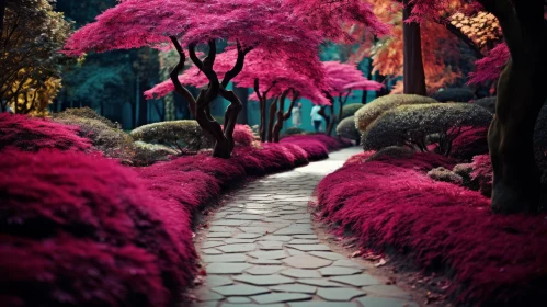 Surrealistic Pink Blossom Path: A Fantastical Landscape