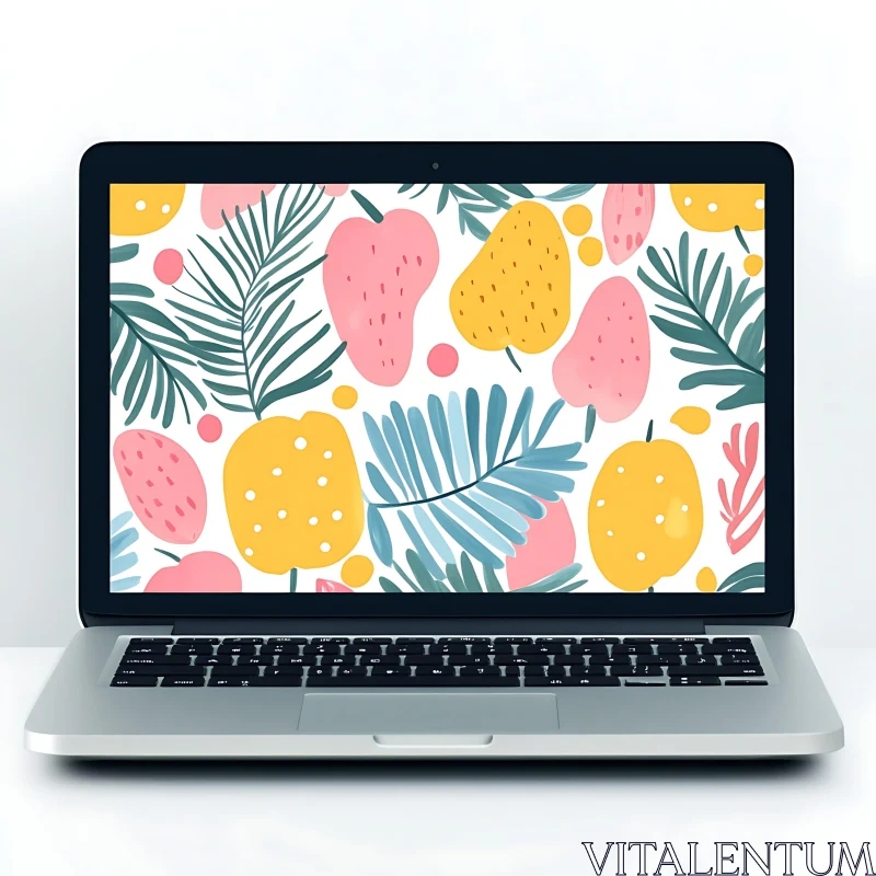 Vibrant Tropical Patterns on Laptop Display AI Image