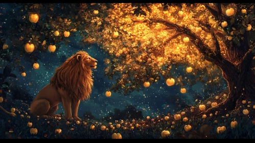 Golden Fruit Tree with Lion