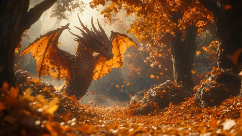 Autumnal Dragon in Woodland Scene