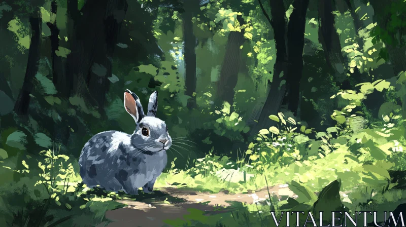 Serene Woodland Bunny Scene AI Image