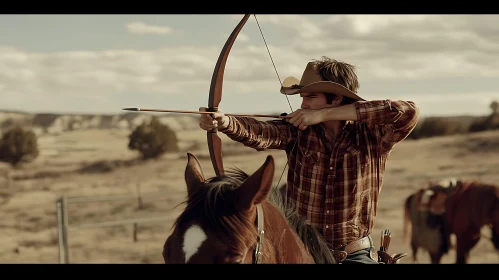 Western Archer Cowboy with Bow and Arrow