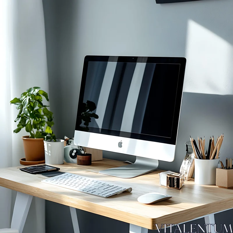 Sleek Home Office Setup with Desktop Computer AI Image