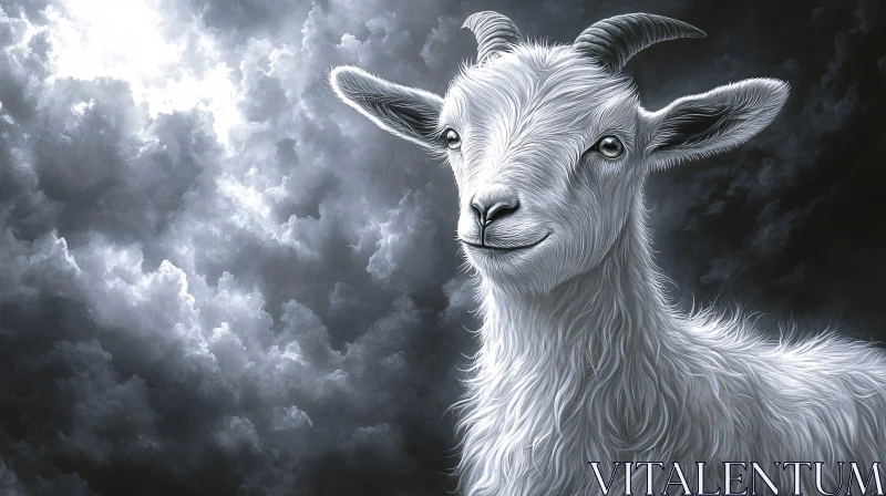 Enigmatic Goat Sky Portrait AI Image