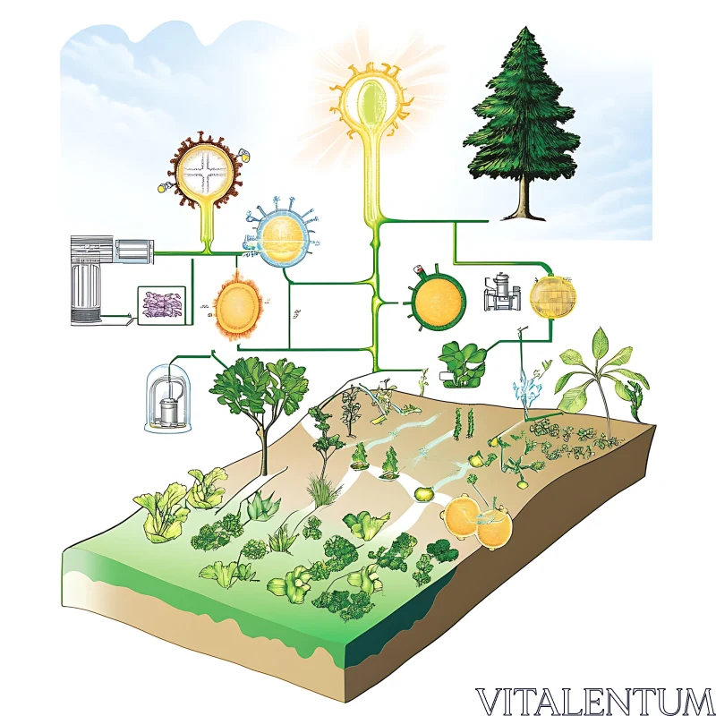 Energy Flow and Sustainable Farming Illustration AI Image