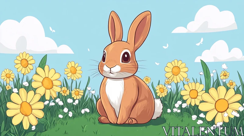 Whimsical Bunny Among Daisies AI Image