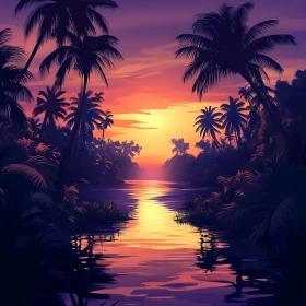 Palm Trees at Sunset River