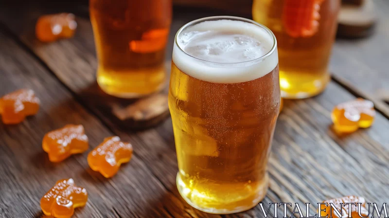 Golden Beer with Sweet Gummy Bears AI Image