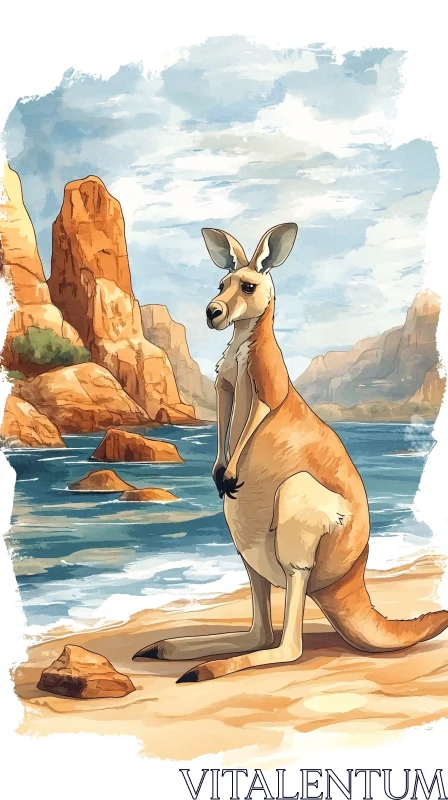 Artistic Kangaroo Beach Scene AI Image