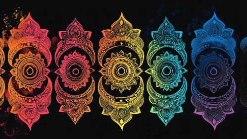 Colorful Geometric Mandala Art on Black AI Image