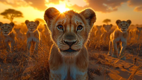 Golden Hour with Lion Cubs